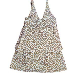 Antonio Melani  Brown Leopard Print Swimsuit Top Halter Style Tanki skirt beach